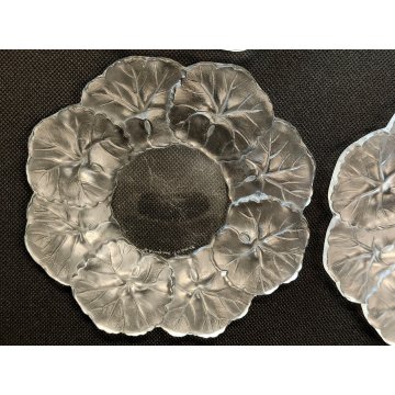 Lalique HONFLEUR set 4 piattini CRISTALLO a Fiore Geranio FIRMATI France DESIGN
