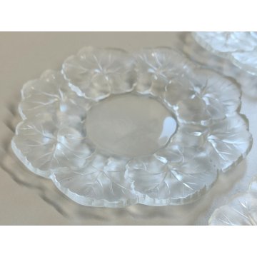 Lalique HONFLEUR set 4 piattini CRISTALLO a Fiore Geranio FIRMATI France DESIGN