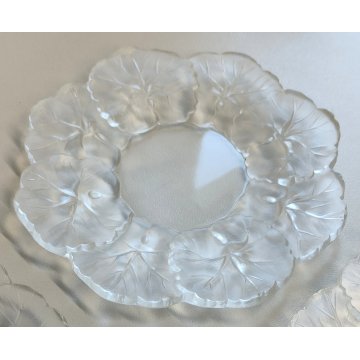 Lalique HONFLEUR set 4 piattini CRISTALLO a Fiore Geranio FIRMATI France DESIGN