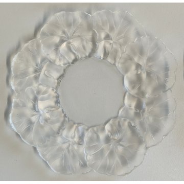 Lalique HONFLEUR set 4 piattini CRISTALLO a Fiore Geranio FIRMATI France DESIGN
