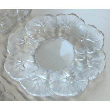 Lalique HONFLEUR set 4 piattini CRISTALLO a Fiore Geranio FIRMATI France DESIGN