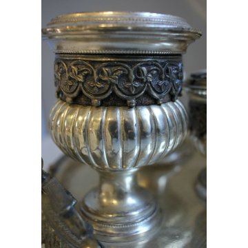 SET DA FUMO VASSOIO SERVIZIO TABACCO in METALLO ARGENTATO ORNATO CESELLATO '800