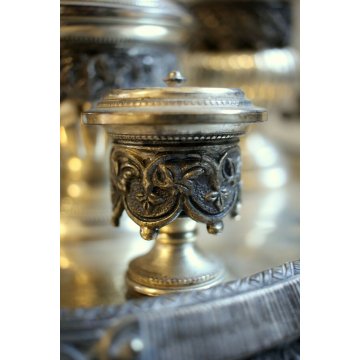 SET DA FUMO VASSOIO SERVIZIO TABACCO in METALLO ARGENTATO ORNATO CESELLATO '800