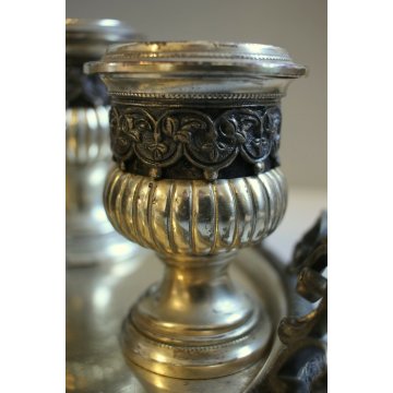 SET DA FUMO VASSOIO SERVIZIO TABACCO in METALLO ARGENTATO ORNATO CESELLATO '800