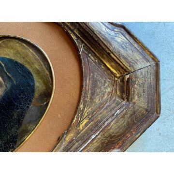 ANTICO DIPINTO OLIO TELA Madonna MATER DOLOROSA RELIGIOSO CORNICE VASSOIO '600