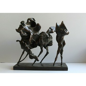 SCULTURA BRONZO TUTTOTONDO Cesare Ronchi 9/25 CAVALIERE CAVALLO FIGURA ART  '900