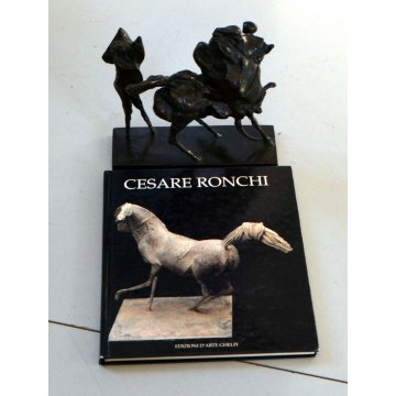 SCULTURA BRONZO TUTTOTONDO Cesare Ronchi 9/25 CAVALIERE CAVALLO FIGURA ART  '900