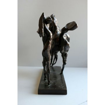 SCULTURA BRONZO TUTTOTONDO Cesare Ronchi 9/25 CAVALIERE CAVALLO FIGURA ART  '900