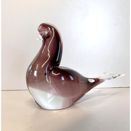 SCULTURA FERMACARTE UCCELLO VETRO Murano SOMMERSO TRANSPARENT PURPLE BIRD Seguso