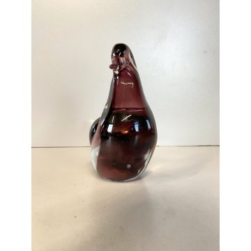 SCULTURA FERMACARTE UCCELLO VETRO Murano SOMMERSO TRANSPARENT PURPLE BIRD Seguso