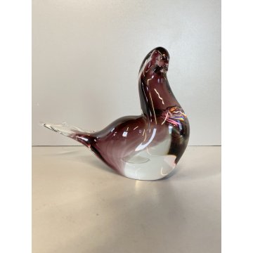 SCULTURA FERMACARTE UCCELLO VETRO Murano SOMMERSO TRANSPARENT PURPLE BIRD Seguso