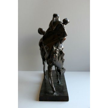 SCULTURA BRONZO TUTTOTONDO Cesare Ronchi 9/25 CAVALIERE CAVALLO FIGURA ART  '900