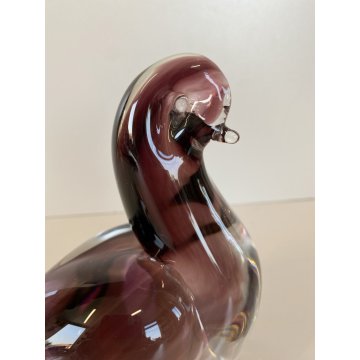 SCULTURA FERMACARTE UCCELLO VETRO Murano SOMMERSO TRANSPARENT PURPLE BIRD Seguso