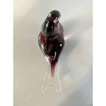 SCULTURA FERMACARTE UCCELLO VETRO Murano SOMMERSO TRANSPARENT PURPLE BIRD Seguso