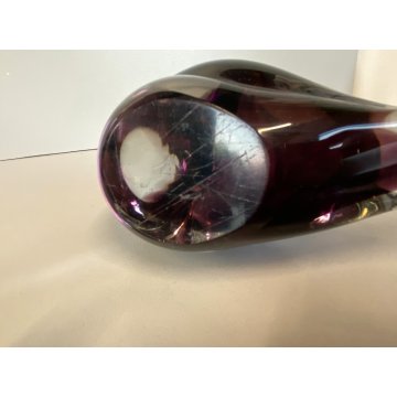 SCULTURA FERMACARTE UCCELLO VETRO Murano SOMMERSO TRANSPARENT PURPLE BIRD Seguso