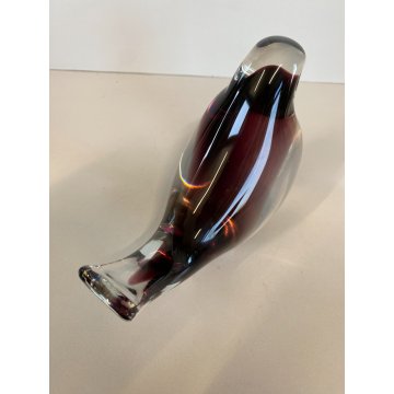 SCULTURA FERMACARTE UCCELLO VETRO Murano SOMMERSO VIOLA TRANSPARENTE Seguso '50