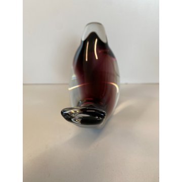 SCULTURA FERMACARTE UCCELLO VETRO Murano SOMMERSO VIOLA TRANSPARENTE Seguso '50