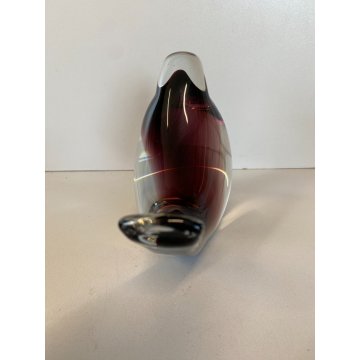 SCULTURA FERMACARTE UCCELLO VETRO Murano SOMMERSO VIOLA TRANSPARENTE Seguso '50