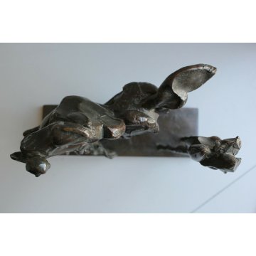 SCULTURA BRONZO TUTTOTONDO Cesare Ronchi 9/25 CAVALIERE CAVALLO FIGURA ART  '900