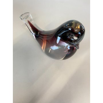 SCULTURA FERMACARTE UCCELLO VETRO Murano SOMMERSO VIOLA TRANSPARENTE Seguso '50