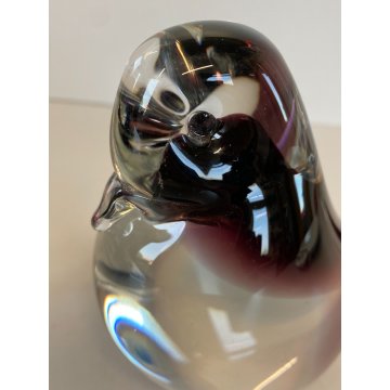 SCULTURA FERMACARTE UCCELLO VETRO Murano SOMMERSO VIOLA TRANSPARENTE Seguso '50
