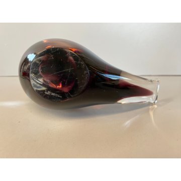 SCULTURA FERMACARTE UCCELLO VETRO Murano SOMMERSO VIOLA TRANSPARENTE Seguso '50