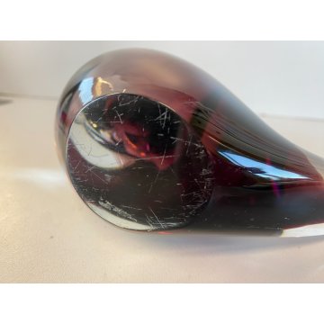 SCULTURA FERMACARTE UCCELLO VETRO Murano SOMMERSO VIOLA TRANSPARENTE Seguso '50