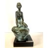 PICCOLA SCULTURA BRONZO Guido Mariani FIGURA SIRENA SCOGLIO 18,5 cm/h BASE LEGNO