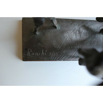 SCULTURA BRONZO TUTTOTONDO Cesare Ronchi 9/25 CAVALIERE CAVALLO FIGURA ART  '900