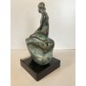 PICCOLA SCULTURA BRONZO Guido Mariani FIGURA SIRENA SCOGLIO 18,5 cm/h BASE LEGNO