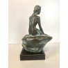 PICCOLA SCULTURA BRONZO Guido Mariani FIGURA SIRENA SCOGLIO 18,5 cm/h BASE LEGNO