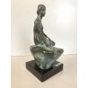 PICCOLA SCULTURA BRONZO Guido Mariani FIGURA SIRENA SCOGLIO 18,5 cm/h BASE LEGNO