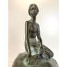 PICCOLA SCULTURA BRONZO Guido Mariani FIGURA SIRENA SCOGLIO 18,5 cm/h BASE LEGNO