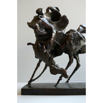 SCULTURA BRONZO TUTTOTONDO Cesare Ronchi 9/25 CAVALIERE CAVALLO FIGURA ART  '900