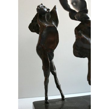 SCULTURA BRONZO TUTTOTONDO Cesare Ronchi 9/25 CAVALIERE CAVALLO FIGURA ART  '900