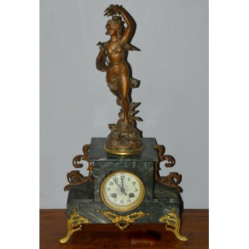 ANTICO OROLOGIO TAVOLO PARIGINA Art Nuoveau SCULTURA Guillemin BRONZATA DORATA