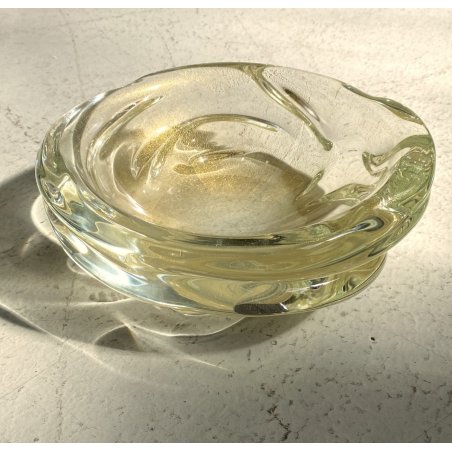 BOWL SVOTATASCHE VETRO Murano TRASPARENTE AVVENTURINA FOGLIA ORO VINTAGE ø 21 cm