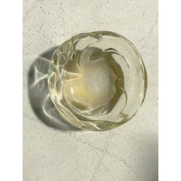 BOWL SVOTATASCHE VETRO Murano TRASPARENTE AVVENTURINA FOGLIA ORO VINTAGE ø 21 cm