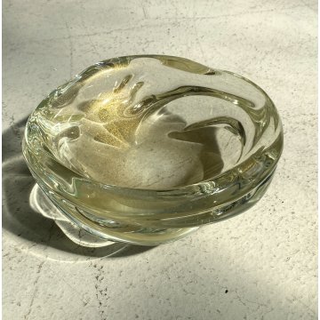 BOWL SVOTATASCHE VETRO Murano TRASPARENTE AVVENTURINA FOGLIA ORO VINTAGE ø 21 cm