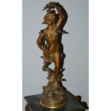 ANTICO OROLOGIO TAVOLO PARIGINA Art Nuoveau SCULTURA Guillemin BRONZATA DORATA