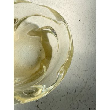 BOWL SVOTATASCHE VETRO Murano TRASPARENTE AVVENTURINA FOGLIA ORO VINTAGE ø 21 cm
