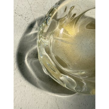BOWL SVOTATASCHE VETRO Murano TRASPARENTE AVVENTURINA FOGLIA ORO VINTAGE ø 21 cm