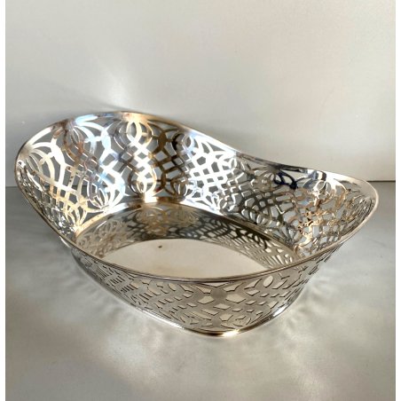 CESTINO FRUTTA PANE METALLO ARGENTATO RETTANGOLARE DECORO TRAFORATO VINTAGE '900