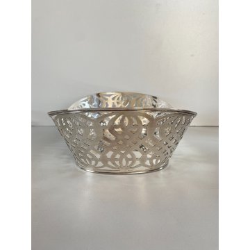 CESTINO FRUTTA PANE METALLO ARGENTATO RETTANGOLARE DECORO TRAFORATO VINTAGE '900