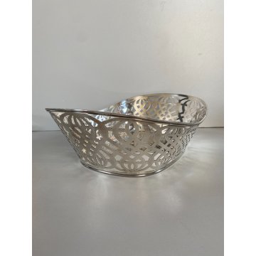 CESTINO FRUTTA PANE METALLO ARGENTATO RETTANGOLARE DECORO TRAFORATO VINTAGE '900