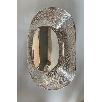 CESTINO FRUTTA PANE METALLO ARGENTATO RETTANGOLARE DECORO TRAFORATO VINTAGE '900