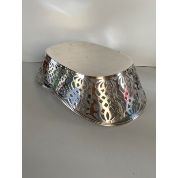 CESTINO FRUTTA PANE METALLO ARGENTATO RETTANGOLARE DECORO TRAFORATO VINTAGE '900