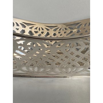 CESTINO FRUTTA PANE METALLO ARGENTATO RETTANGOLARE DECORO TRAFORATO VINTAGE '900