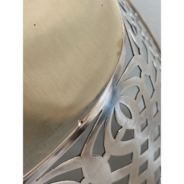 CESTINO FRUTTA PANE METALLO ARGENTATO RETTANGOLARE DECORO TRAFORATO VINTAGE '900