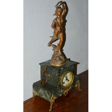 ANTICO OROLOGIO TAVOLO PARIGINA Art Nuoveau SCULTURA Guillemin BRONZATA DORATA
